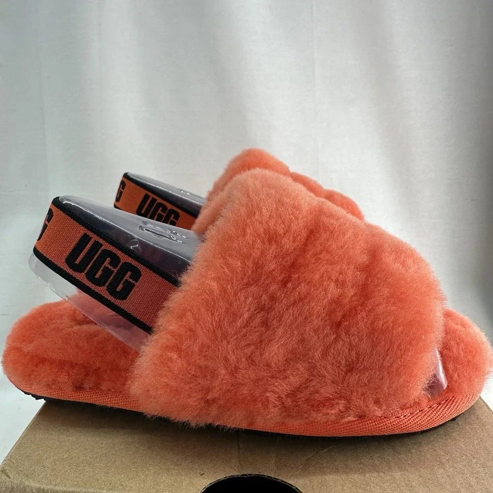 UGG Toddler Girls Fluff Yeah Slide Slippers Size 11T Hong Orange New w/ Box